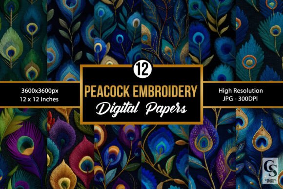 Peacock Feather Embroidery Digital Paper Review