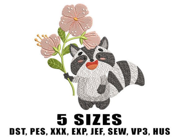 Raccoon Cartoon Floral Embroidery Design Review